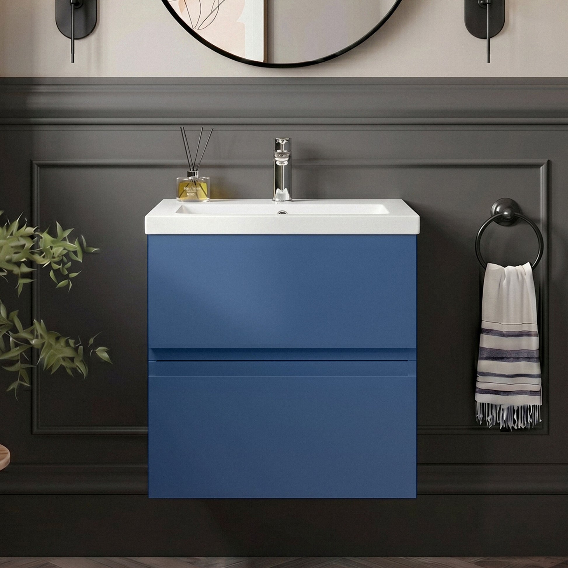 [BFRA304B] Mavesyn Contemporary 2 Drawer Wall Hung Vanity Unit with Minimalist Basin - Choice of Size and Colour - Silo