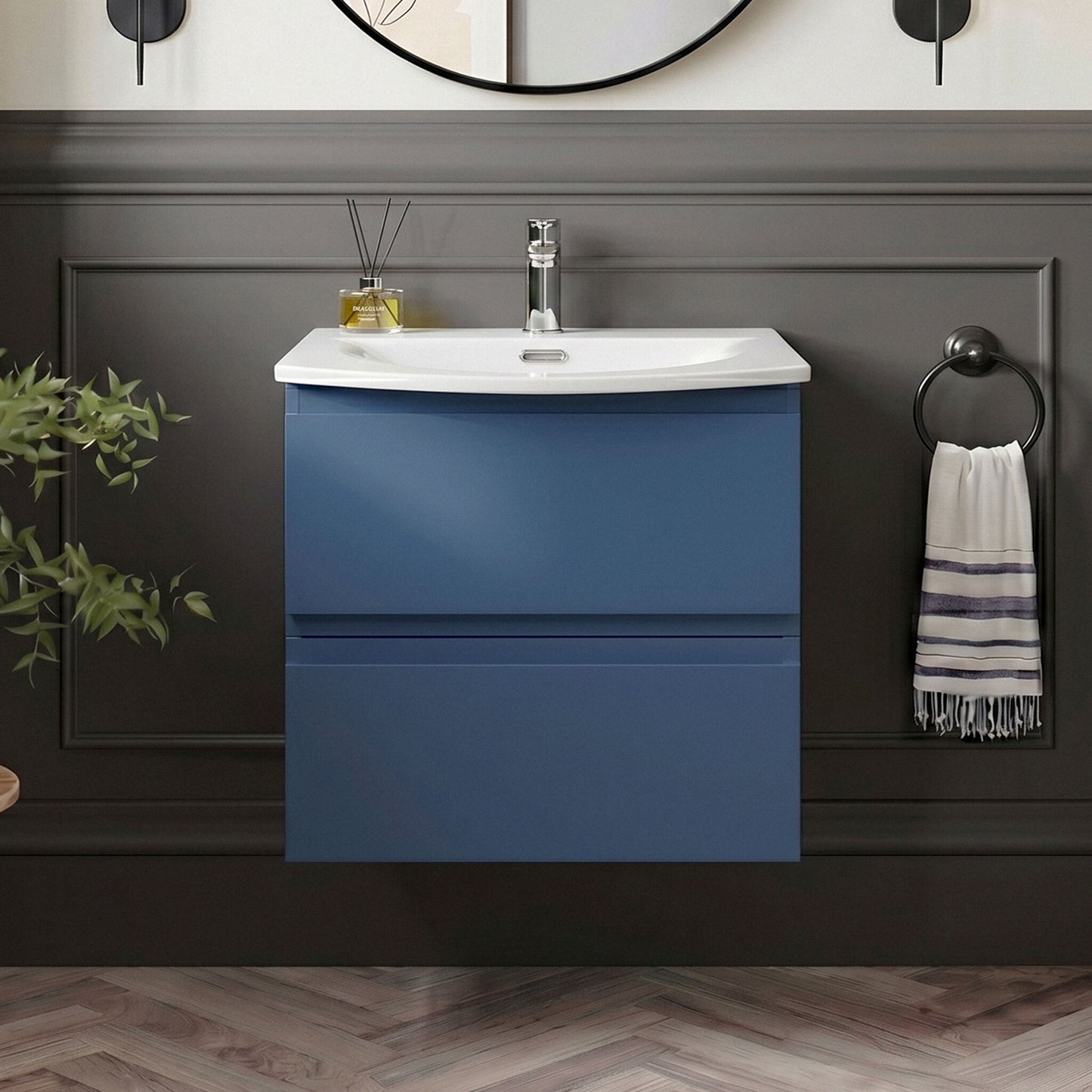 [BFRA304G] Mavesyn Contemporary 2 Drawer Wall Hung Vanity Unit with Curved Basin - Choice of Size and Colour - Silo