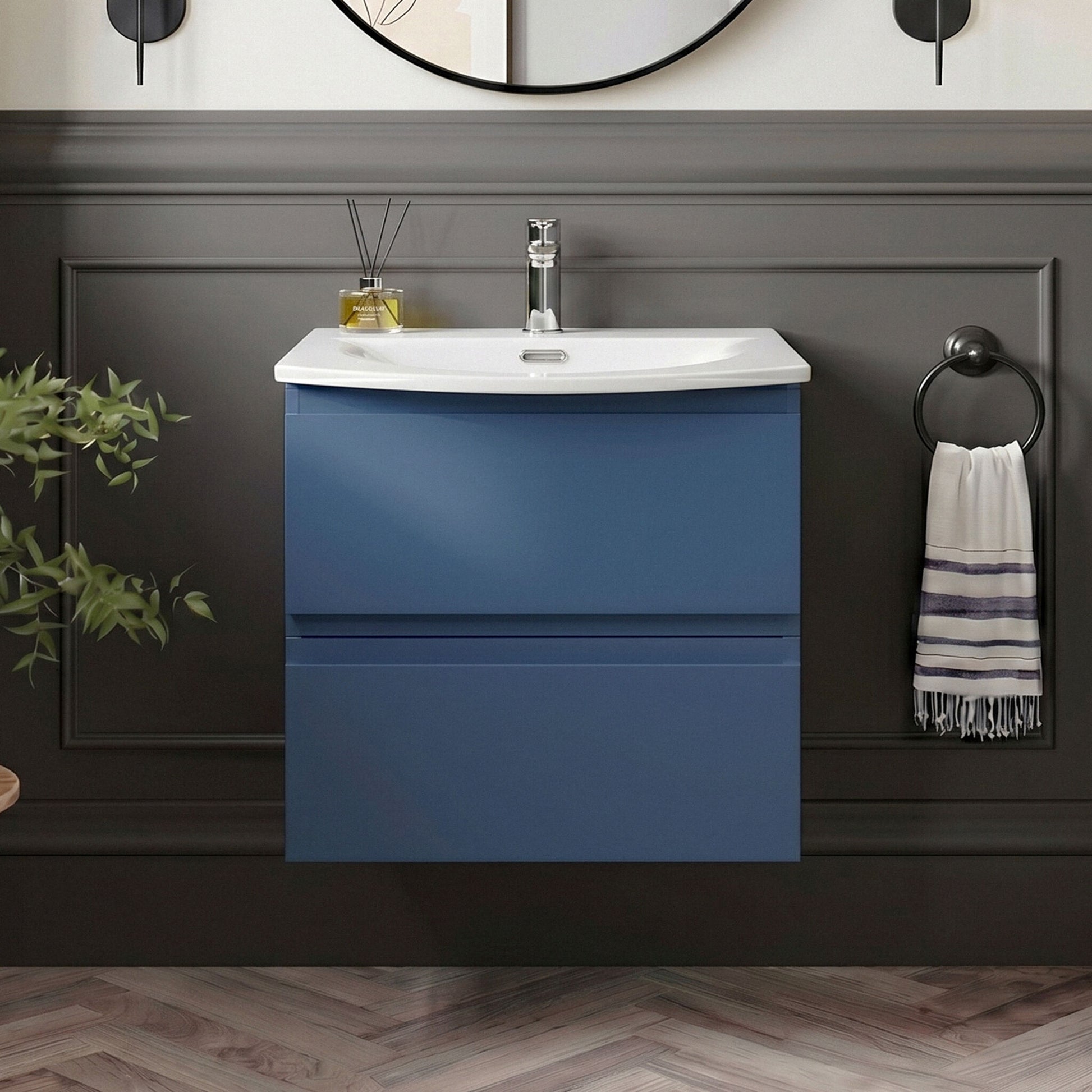 [BFRA304G] Mavesyn Contemporary 2 Drawer Wall Hung Vanity Unit with Curved Basin - Choice of Size and Colour - Silo