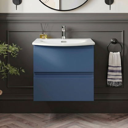 [BFRA304G] Mavesyn Contemporary 2 Drawer Wall Hung Vanity Unit with Curved Basin - Choice of Size and Colour - Silo