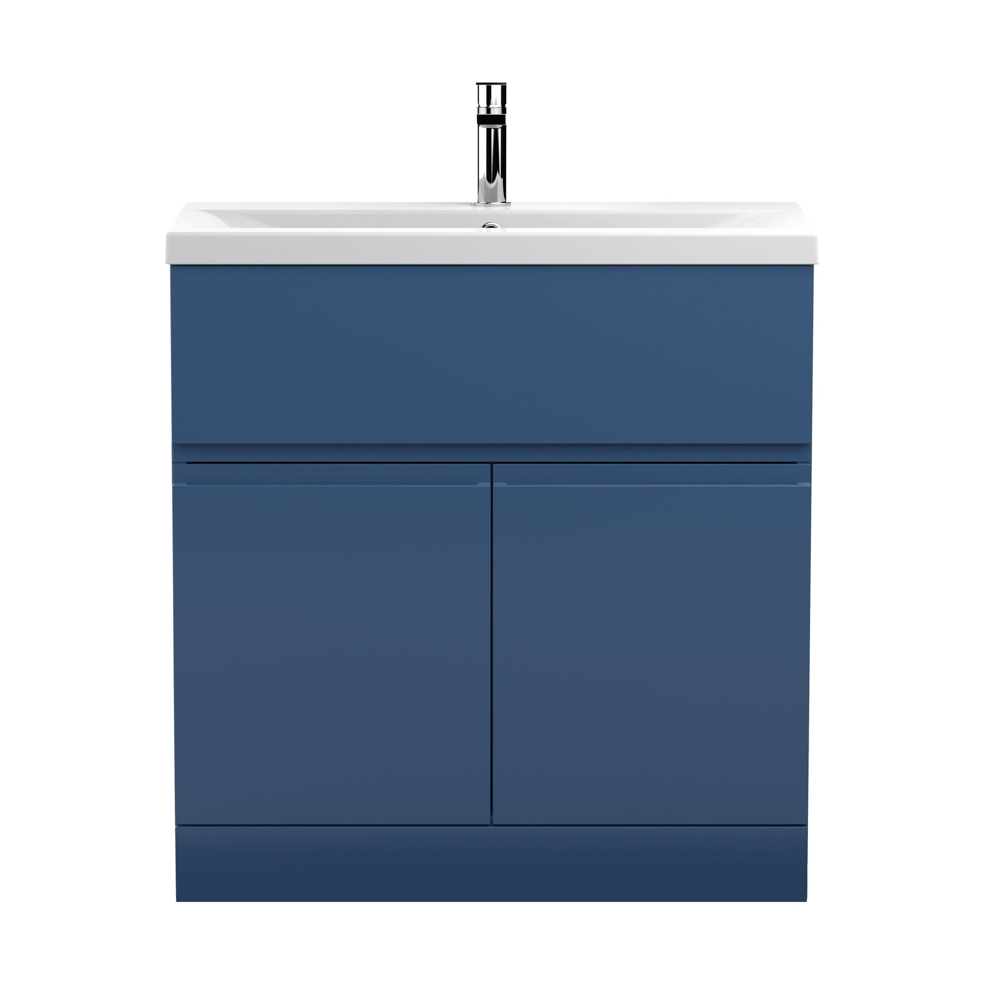 [BFRA305A] Mavesyn Contemporary 2 Door 1 Drawer Floor Standing Vanity Unit with Mid-Edge Basin, Dark Blue, 800mm - Cutout