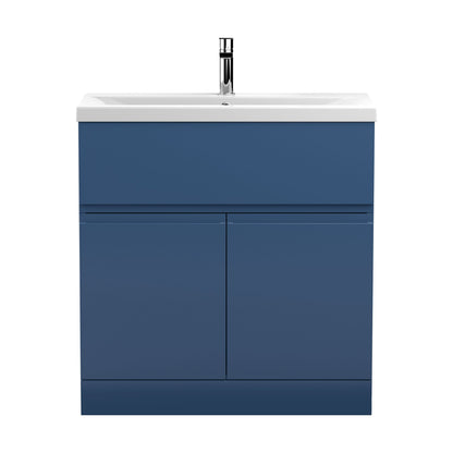[BFRA305A] Mavesyn Contemporary 2 Door 1 Drawer Floor Standing Vanity Unit with Mid-Edge Basin, Dark Blue, 800mm - Cutout