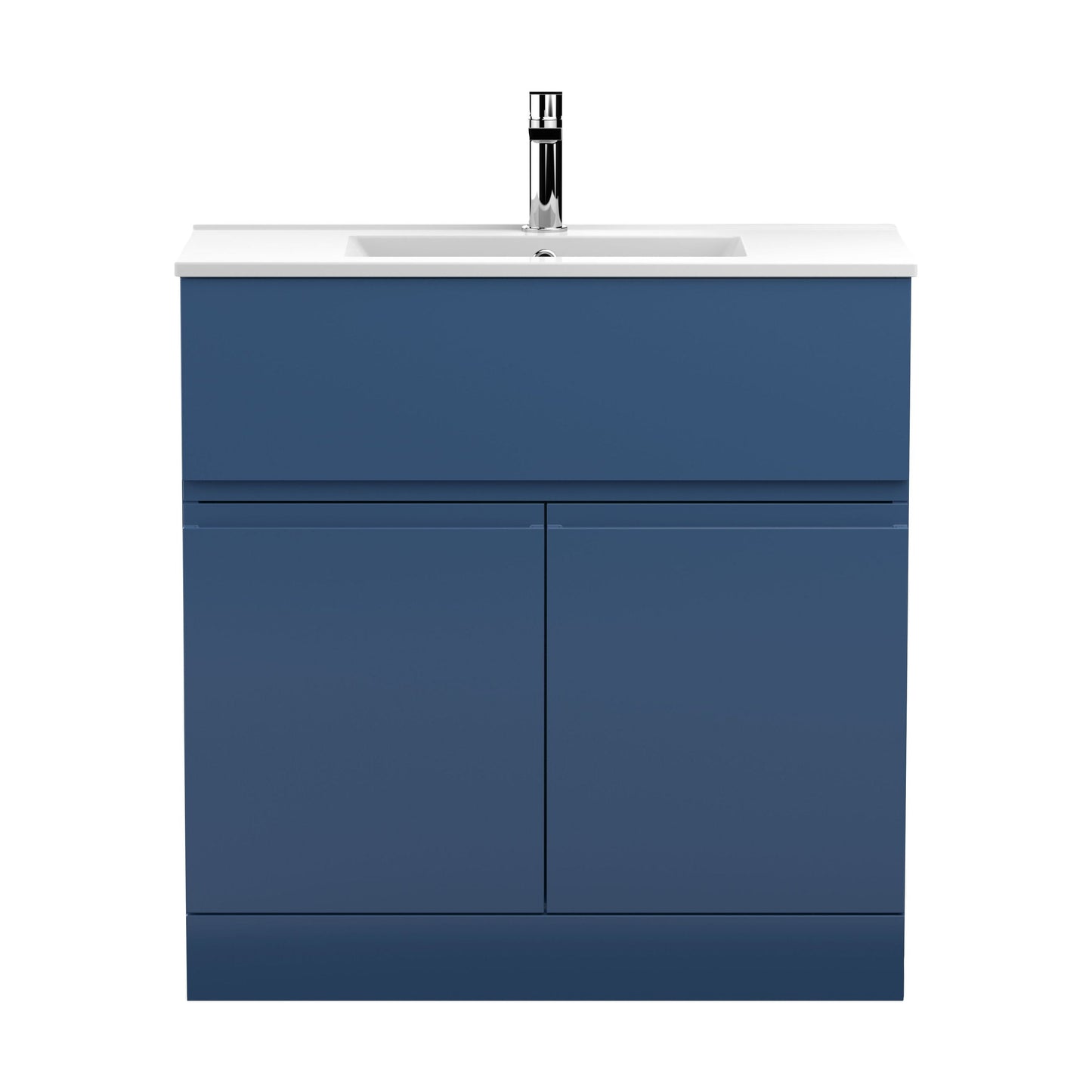 [BFRA305B] Mavesyn Contemporary 2 Door 1 Drawer Floor Standing Vanity Unit with Minimalist Basin, Dark Blue, 800mm - Cutout
