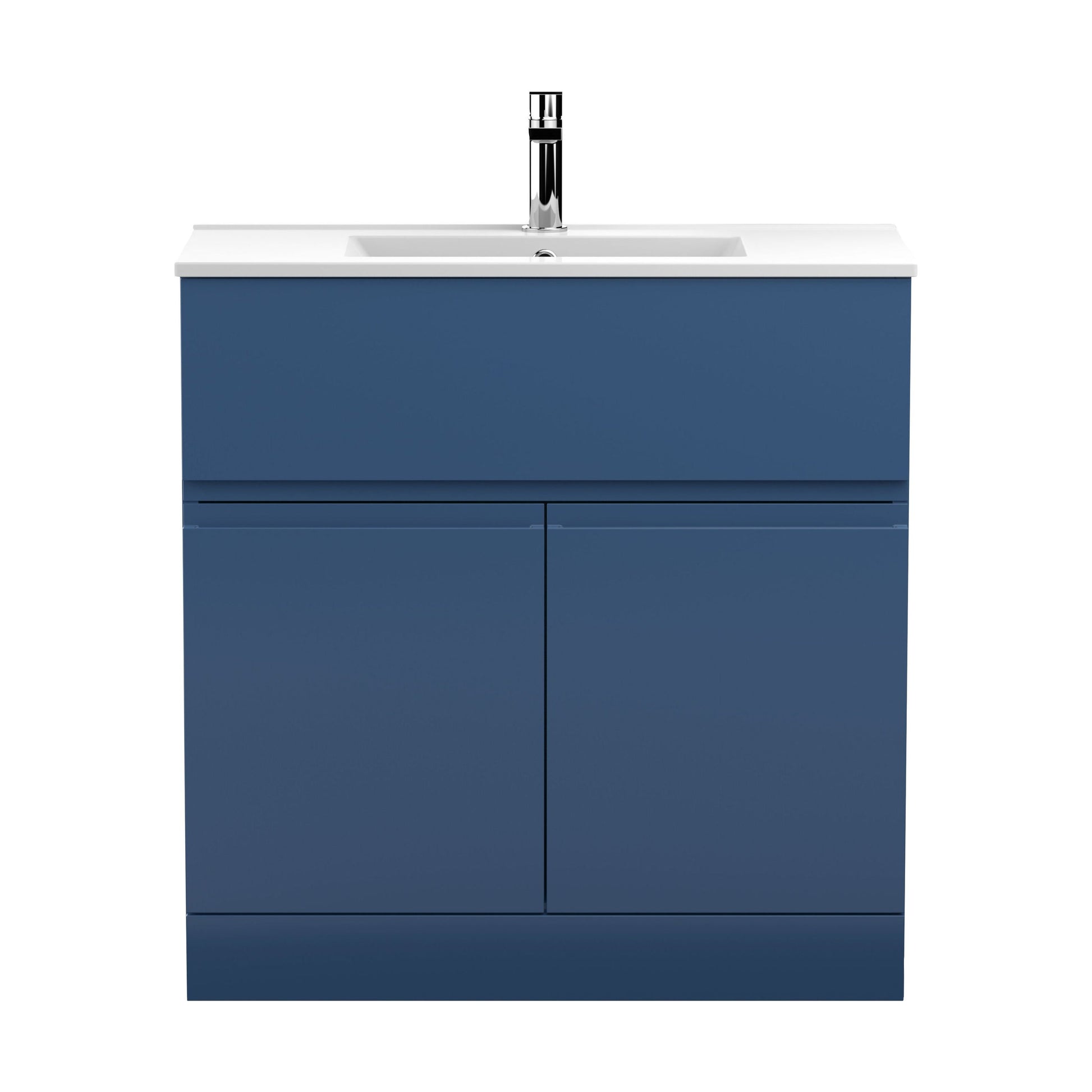 [BFRA305B] Mavesyn Contemporary 2 Door 1 Drawer Floor Standing Vanity Unit with Minimalist Basin, Dark Blue, 800mm - Cutout