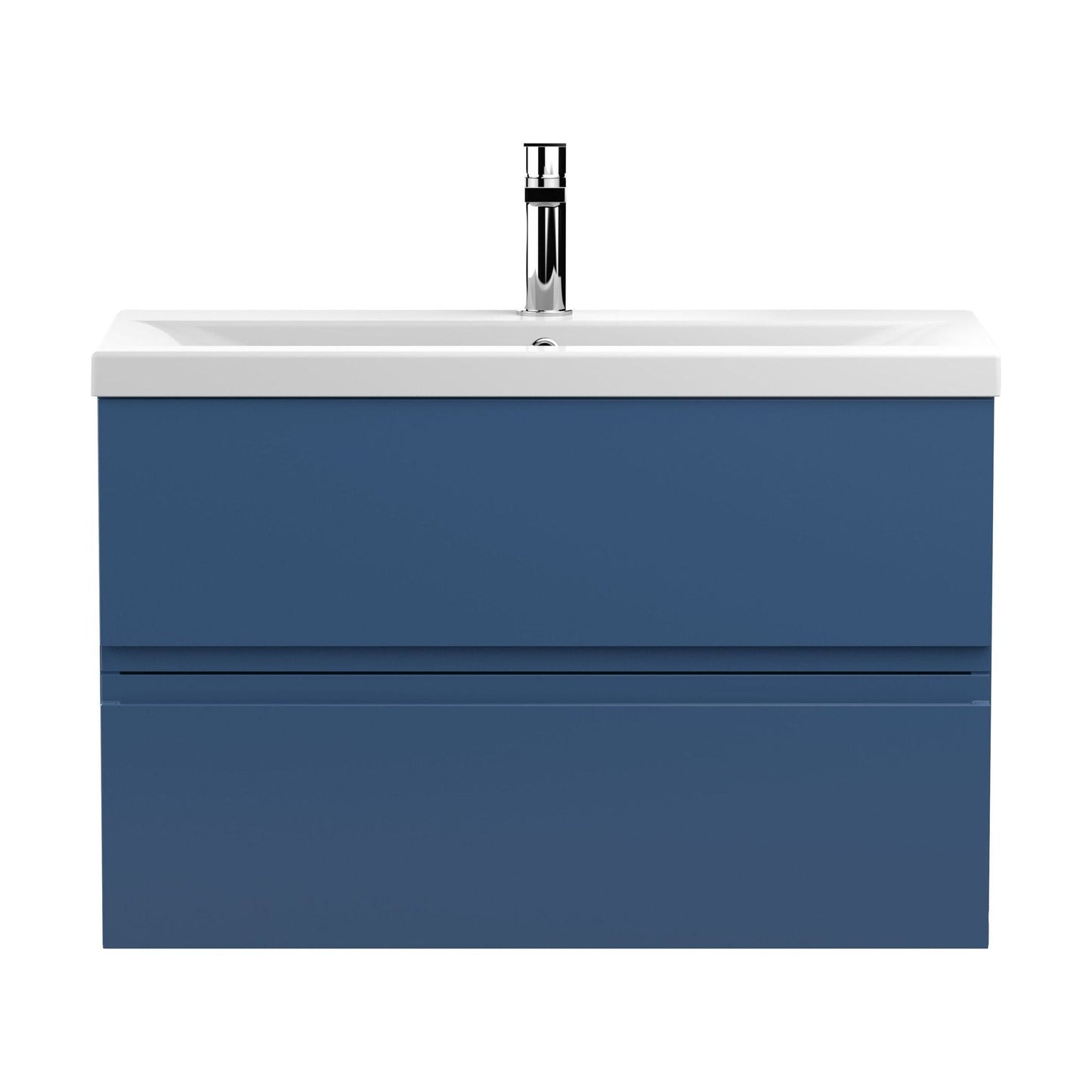 [BFRA306A] Mavesyn Contemporary 2 Drawer Wall Hung Vanity Unit with Mid-Edge Basin, Dark Blue, 800mm - Cutout