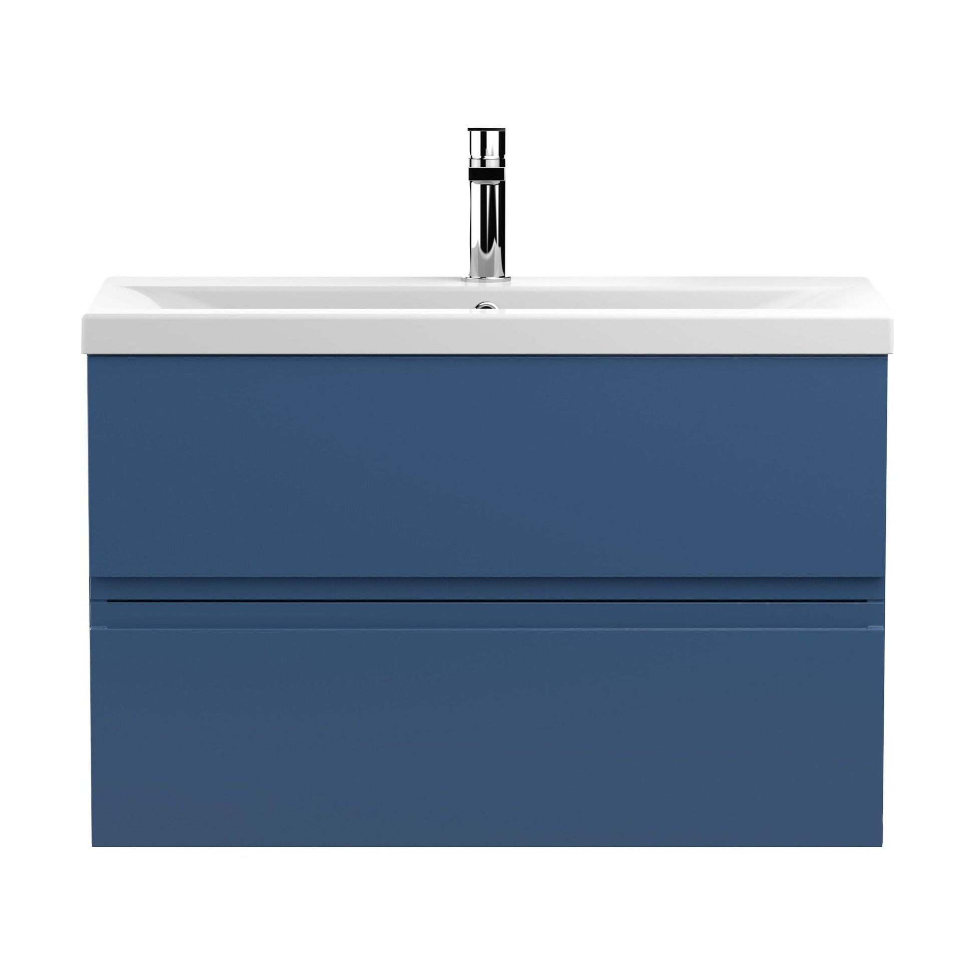 [BFRA306A] Mavesyn Contemporary 2 Drawer Wall Hung Vanity Unit with Mid-Edge Basin, Dark Blue, 800mm - Cutout