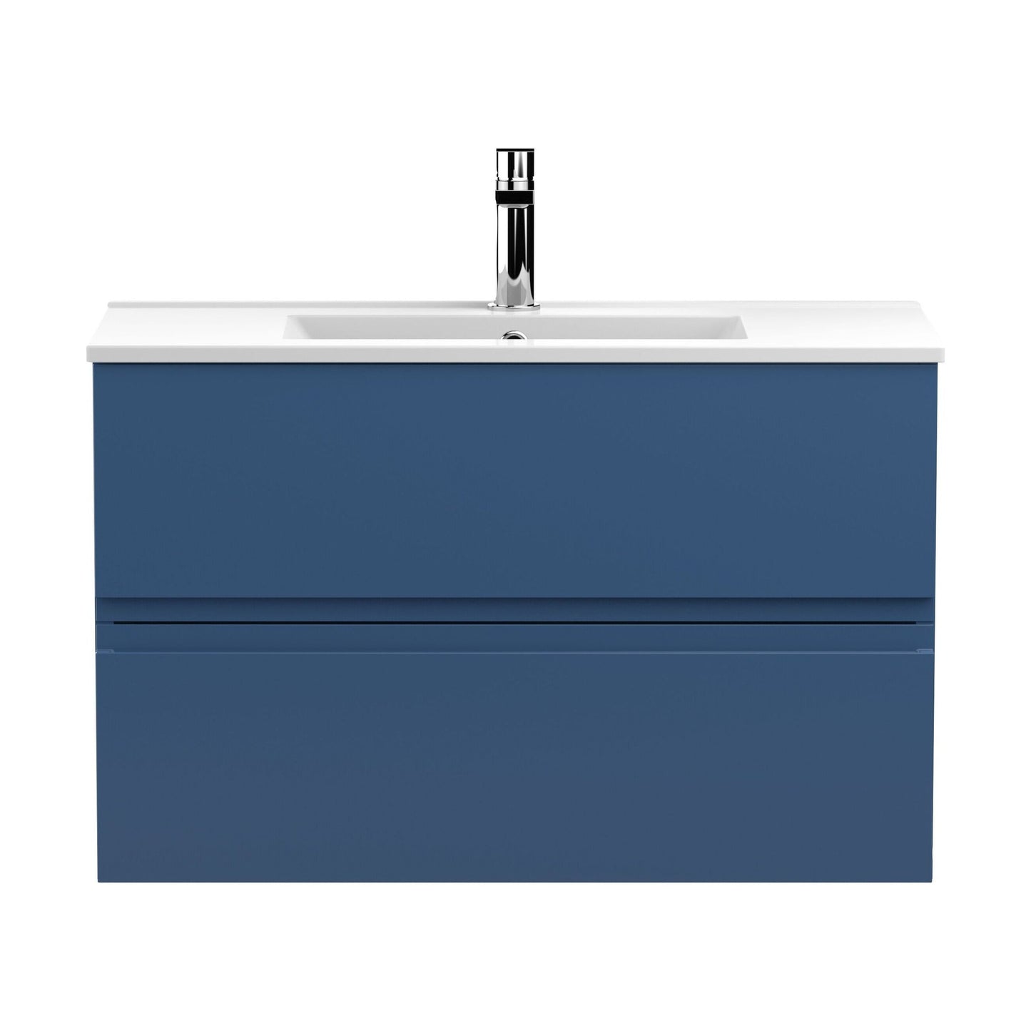 [BFRA306B] Mavesyn Contemporary 2 Drawer Wall Hung Vanity Unit with Minimalist Basin, Dark Blue, 800mm - Cutout