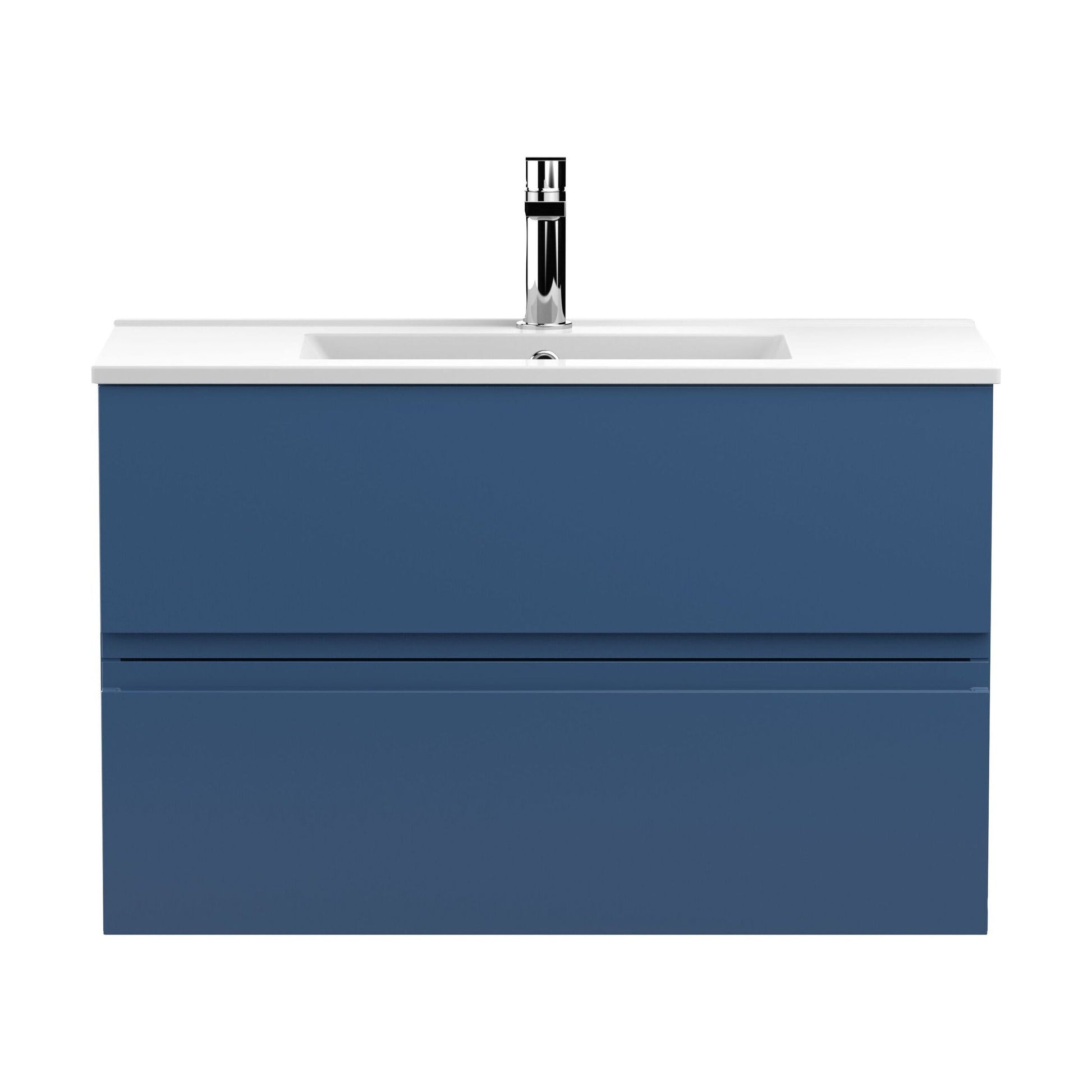 [BFRA306B] Mavesyn Contemporary 2 Drawer Wall Hung Vanity Unit with Minimalist Basin, Dark Blue, 800mm - Cutout