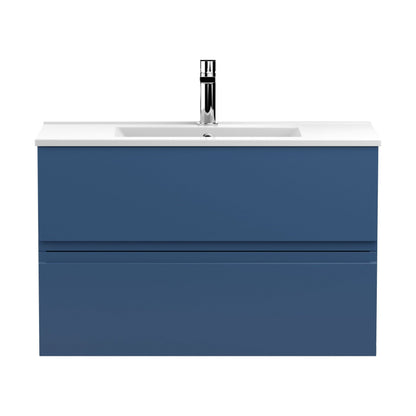 [BFRA306B] Mavesyn Contemporary 2 Drawer Wall Hung Vanity Unit with Minimalist Basin, Dark Blue, 800mm - Cutout