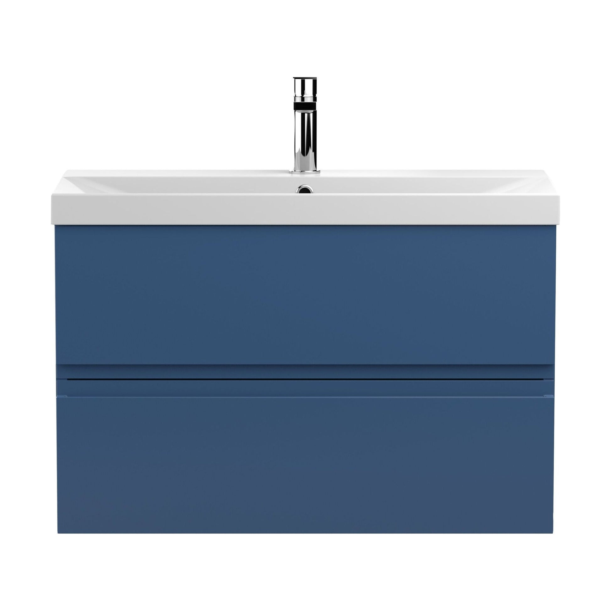 [BFRA306D] Mavesyn Contemporary 2 Drawer Wall Hung Vanity Unit with Thin Edge Basin, Dark Blue, 800mm - Cutout