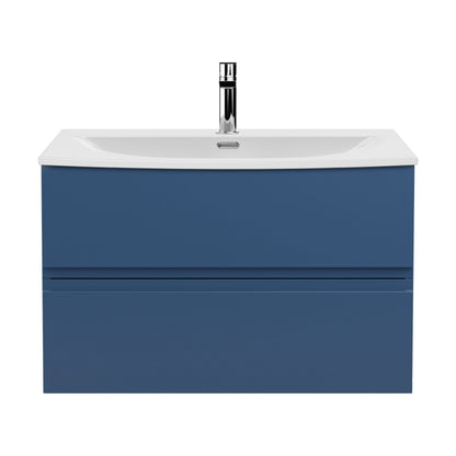 [BFRA306G] Mavesyn Contemporary 2 Drawer Wall Hung Vanity Unit with Curved Basin, Dark Blue, 800mm - Cutout