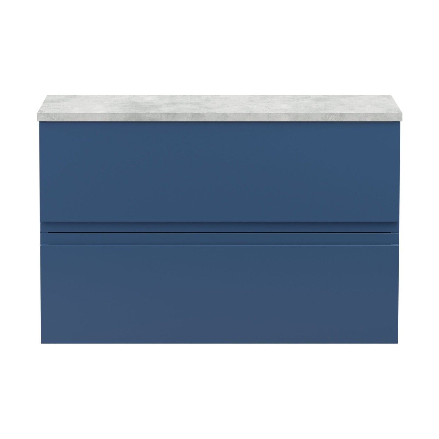 [BFRA306LBG] Mavesyn Contemporary 2 Drawer Wall Hung Vanity Unit with Worktop, Dark Blue, 800mm - Cutout