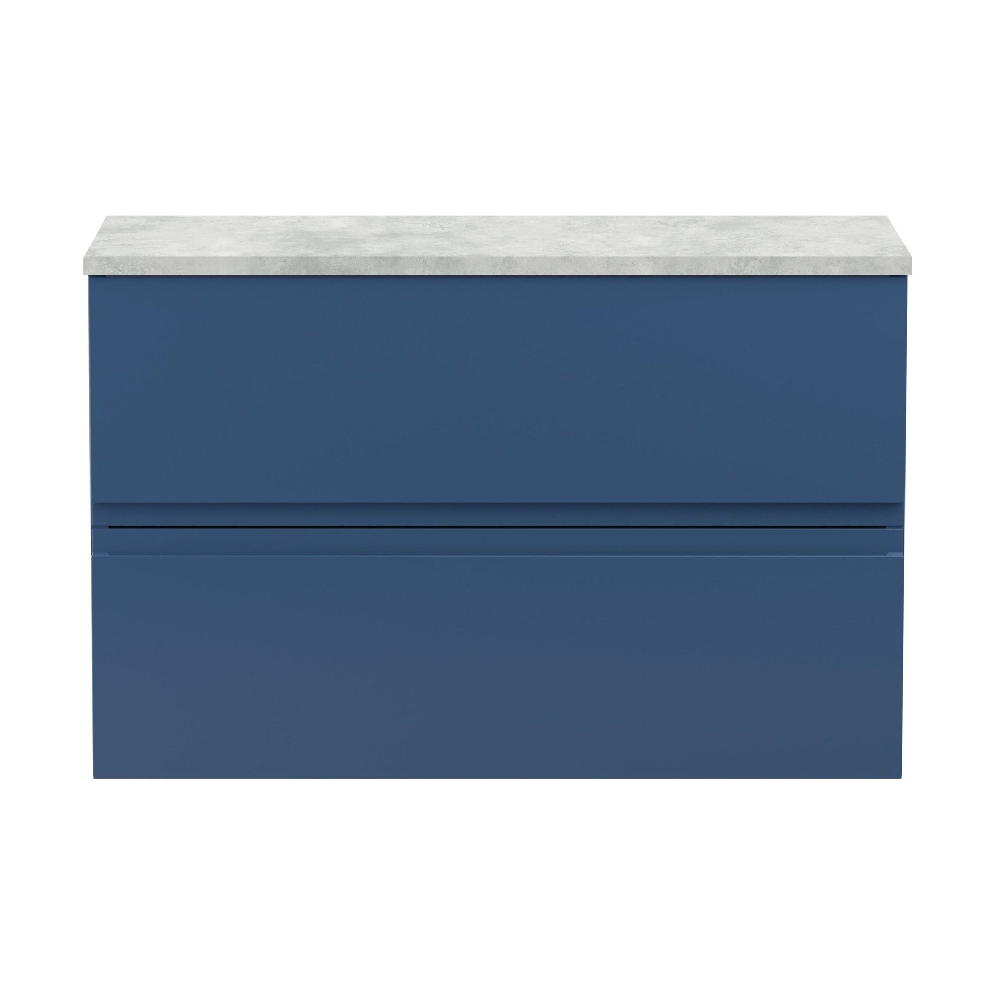 [BFRA306LBG] Mavesyn Contemporary 2 Drawer Wall Hung Vanity Unit with Worktop, Dark Blue, 800mm - Cutout