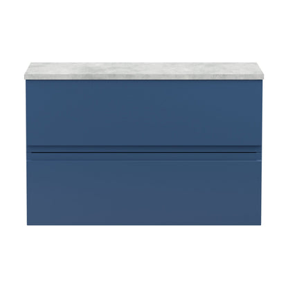 [BFRA306LBG] Mavesyn Contemporary 2 Drawer Wall Hung Vanity Unit with Worktop, Dark Blue, 800mm - Cutout