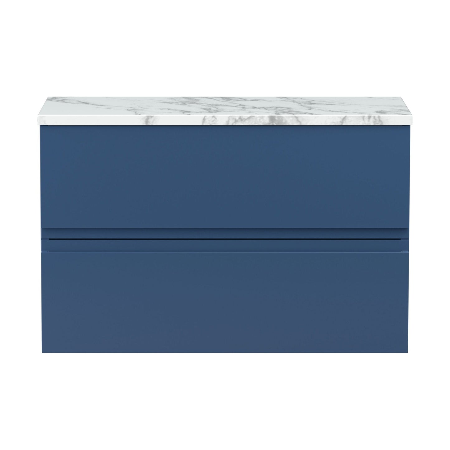 [BFRA306LCM] Mavesyn Contemporary 2 Drawer Wall Hung Vanity Unit with Laminate Worktop, Dark Blue, 800mm - Cutout