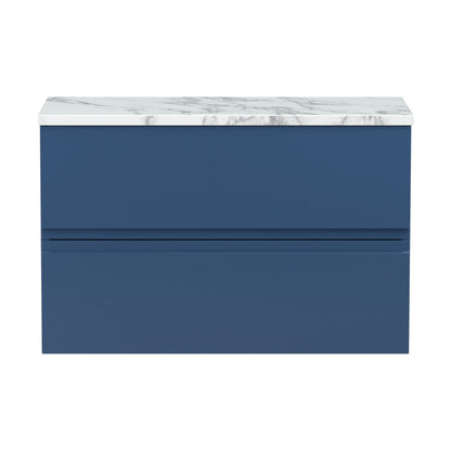 [BFRA306LCM] Mavesyn Contemporary 2 Drawer Wall Hung Vanity Unit with Laminate Worktop, Dark Blue, 800mm - Cutout