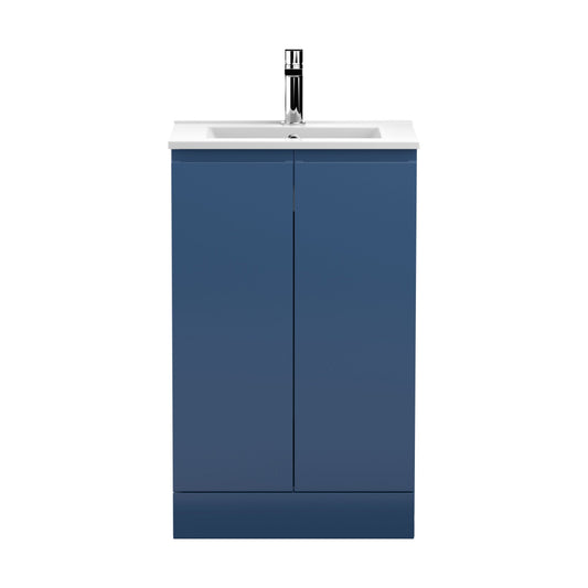 [BFRA307B] Mavesyn Contemporary 2 Door Floor Standing Vanity Unit with Minimalist Basin, Dark Blue, 500mm - Cutout