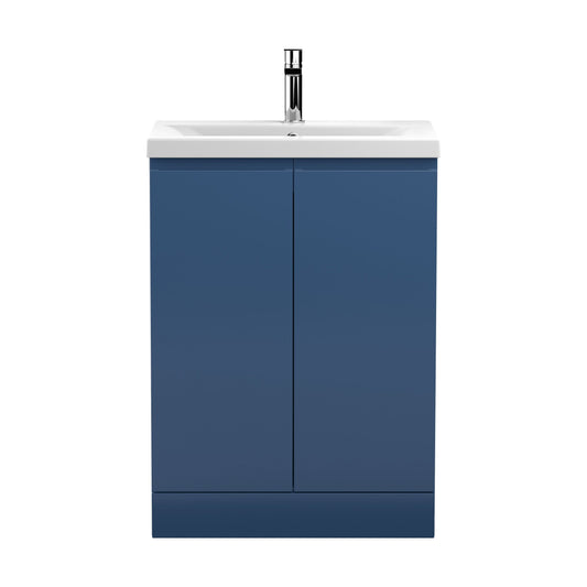 [BFRA308A] Mavesyn Contemporary 2 Door Floor Standing Vanity Unit with Mid-Edge Basin, Dark Blue, 600mm - Cutout
