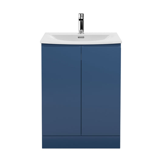 [BFRA308G] Mavesyn Contemporary 2 Door Floor Standing Vanity Unit with Curved Basin, Dark Blue, 600mm - Cutout