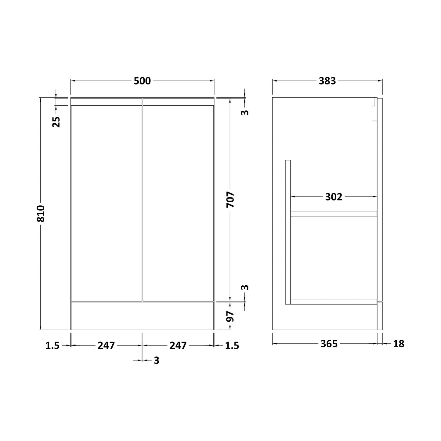 [BFRA323] 500 F/S 2-Door Unit - Technical Drawing