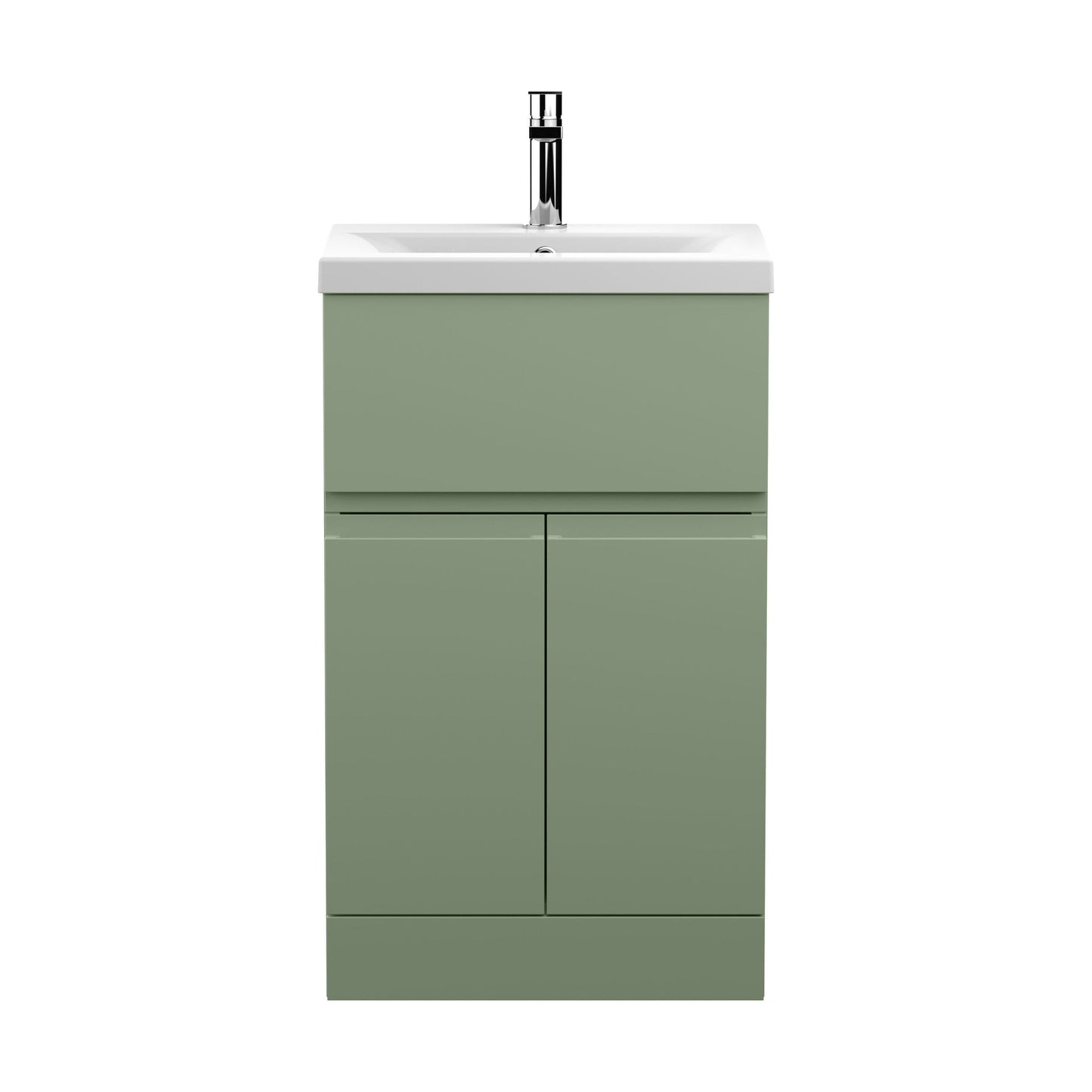 [BFRA801A] Mavesyn Contemporary 2 Door 1 Drawer Floor Standing Vanity Unit with Mid-Edge Basin, Satin Green, 500mm - Cutout