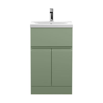 [BFRA801A] Mavesyn Contemporary 2 Door 1 Drawer Floor Standing Vanity Unit with Mid-Edge Basin, Satin Green, 500mm - Cutout