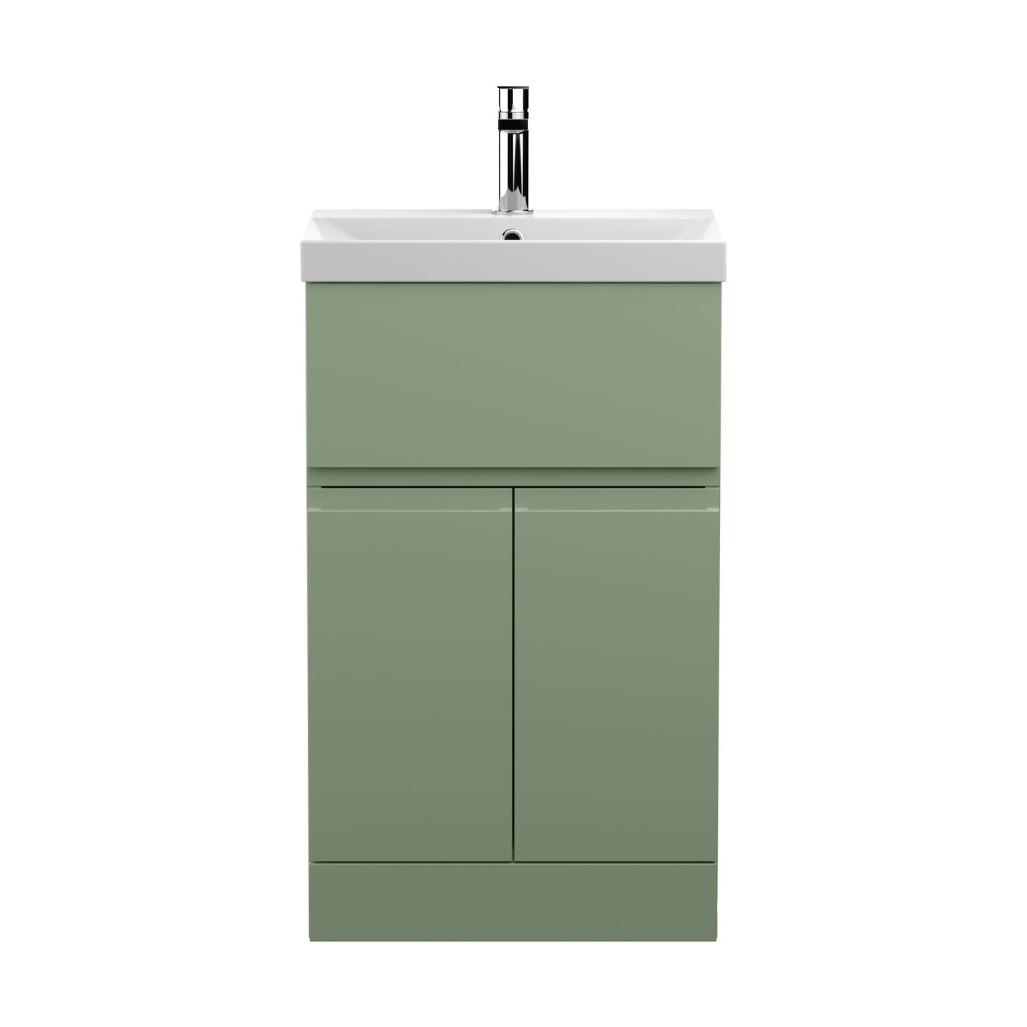 [BFRA801D] Mavesyn Contemporary 2 Door 1 Drawer Floor Standing Vanity Unit with Thin Edge Basin, Satin Green, 500mm - Cutout