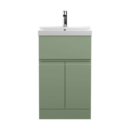 [BFRA801D] Mavesyn Contemporary 2 Door 1 Drawer Floor Standing Vanity Unit with Thin Edge Basin, Satin Green, 500mm - Cutout
