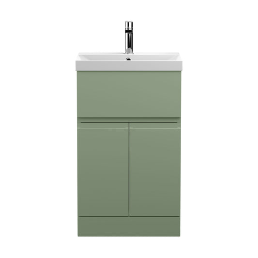 [BFRA801D] Mavesyn Contemporary 2 Door 1 Drawer Floor Standing Vanity Unit with Thin Edge Basin, Satin Green, 500mm - Cutout