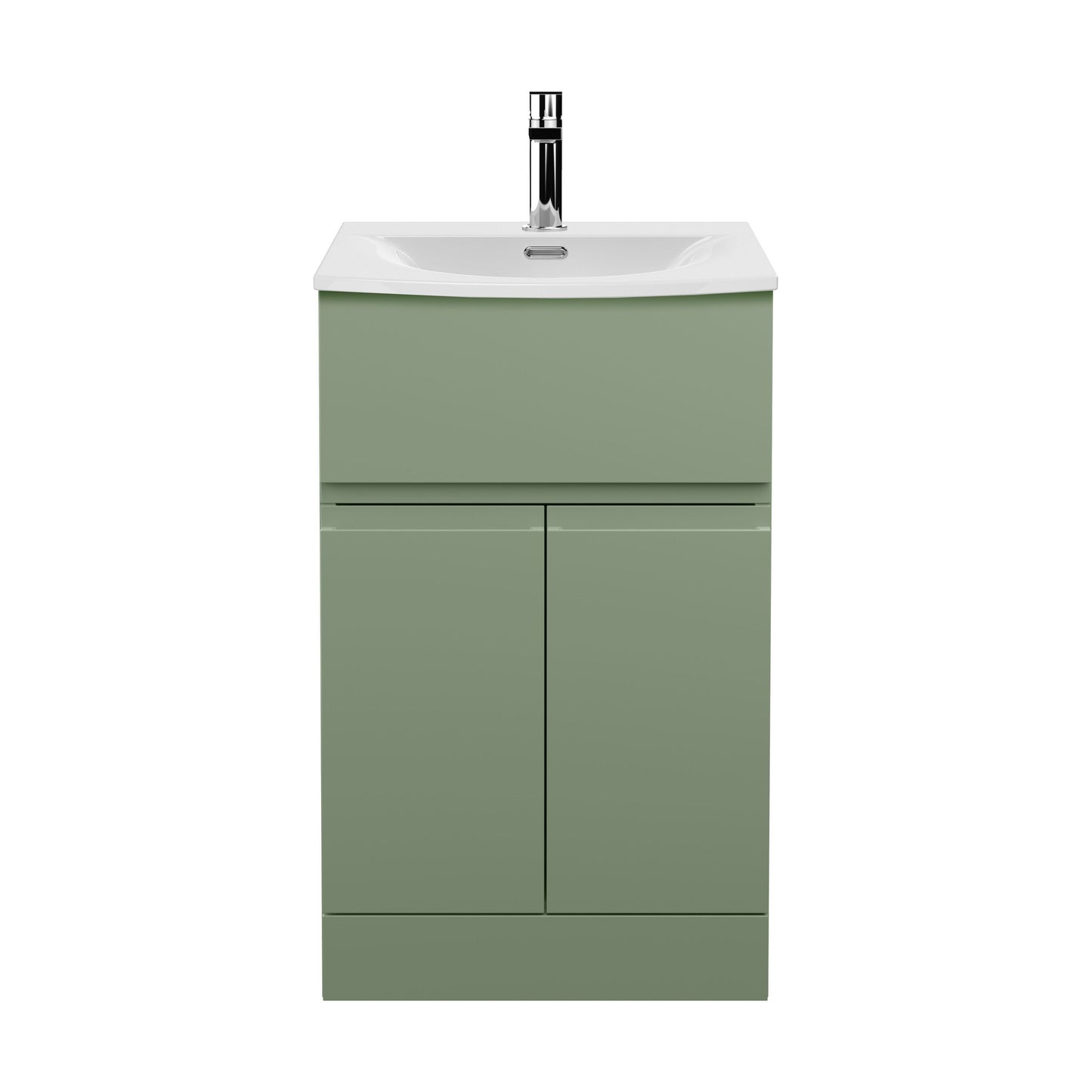 [BFRA801G] Mavesyn Contemporary 2 Door 1 Drawer Floor Standing Vanity Unit with Curved Basin, Satin Green, 500mm - Cutout
