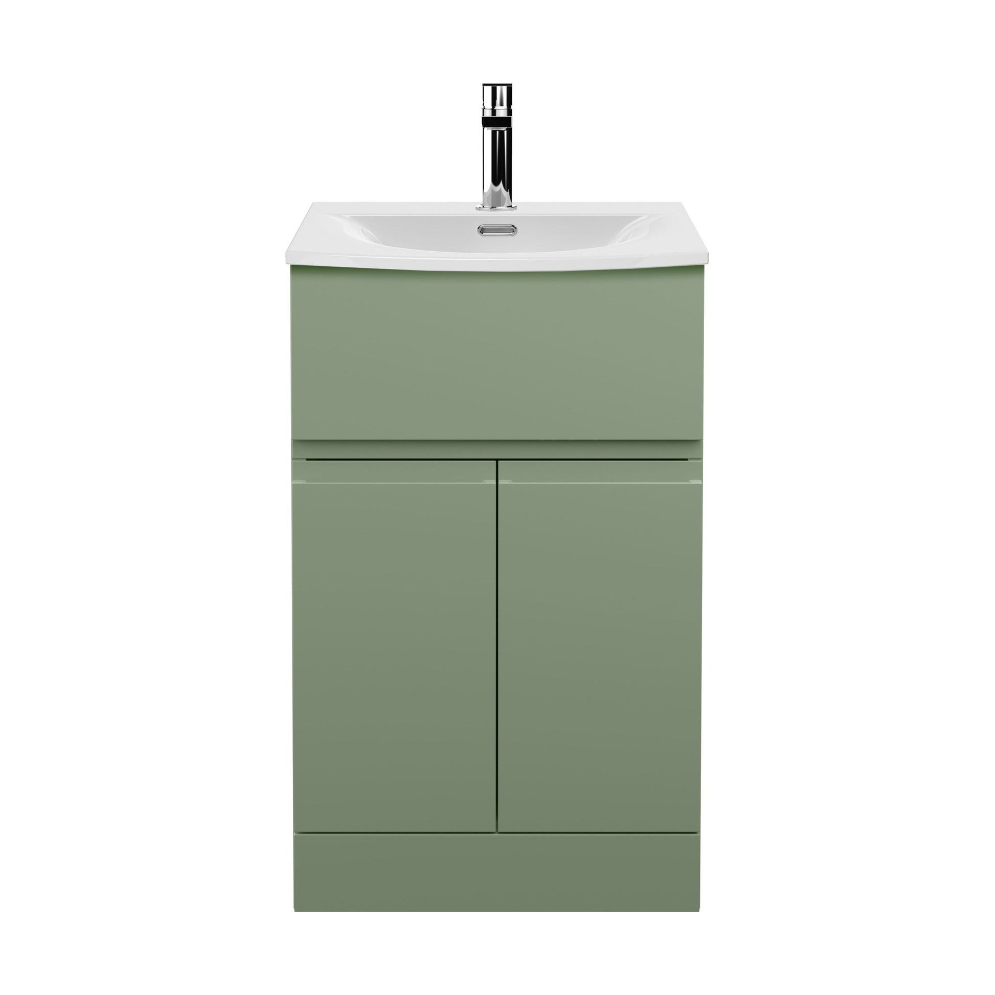 [BFRA801G] Mavesyn Contemporary 2 Door 1 Drawer Floor Standing Vanity Unit with Curved Basin, Satin Green, 500mm - Cutout