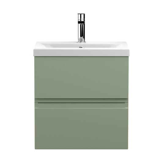 [BFRA802A] Mavesyn Contemporary 2 Drawer Wall Hung Vanity Unit with Mid-Edge Basin, Satin Green, 500mm - Cutout
