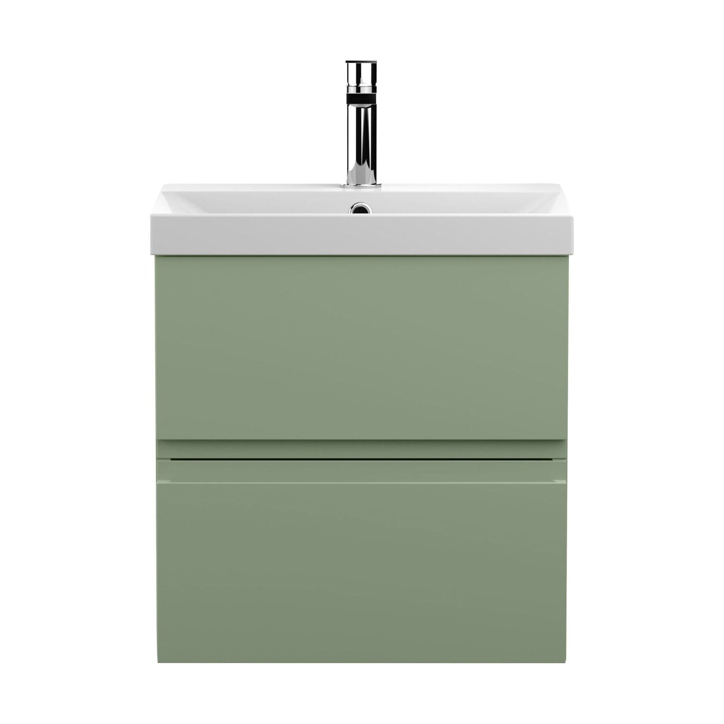 [BFRA802D] Mavesyn Contemporary 2 Drawer Wall Hung Vanity Unit with Thin Edge Basin, Satin Green, 500mm - Cutout