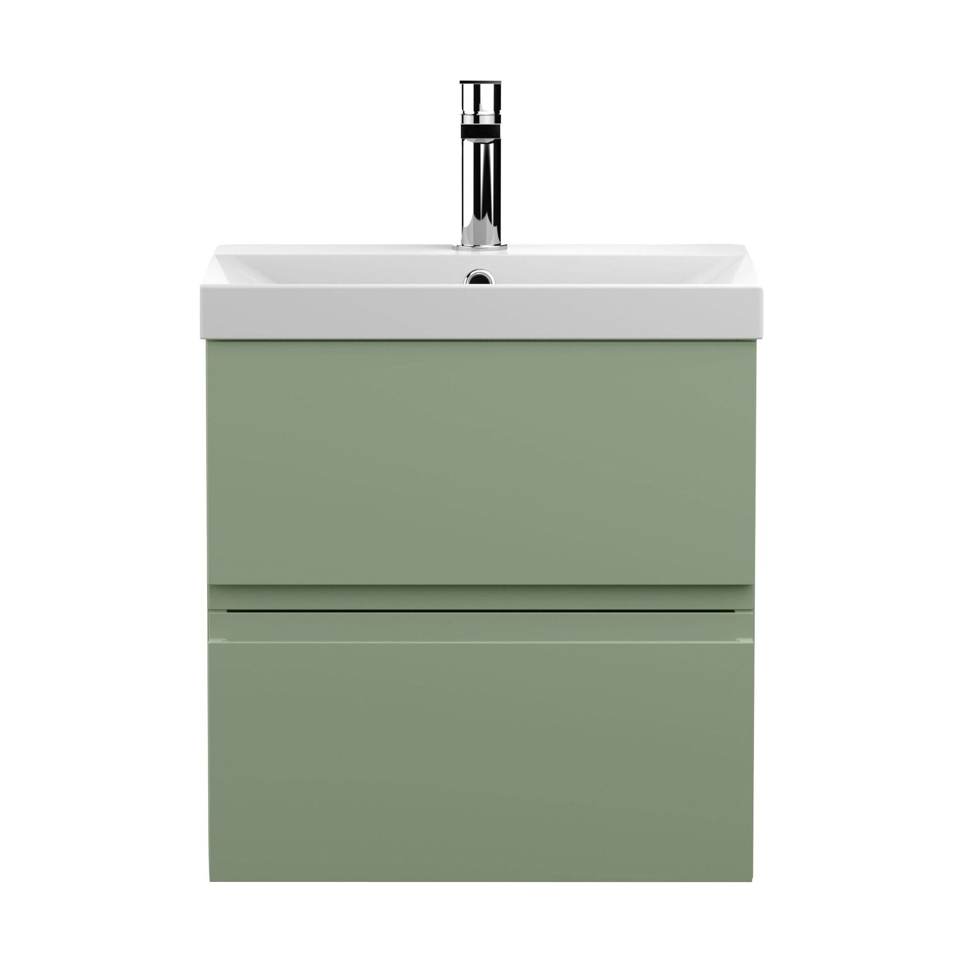 [BFRA802D] Mavesyn Contemporary 2 Drawer Wall Hung Vanity Unit with Thin Edge Basin, Satin Green, 500mm - Cutout