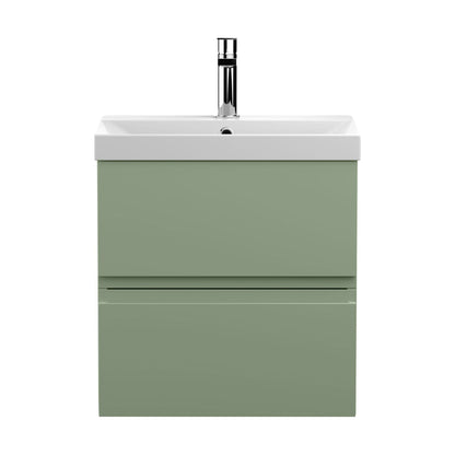 [BFRA802D] Mavesyn Contemporary 2 Drawer Wall Hung Vanity Unit with Thin Edge Basin, Satin Green, 500mm - Cutout