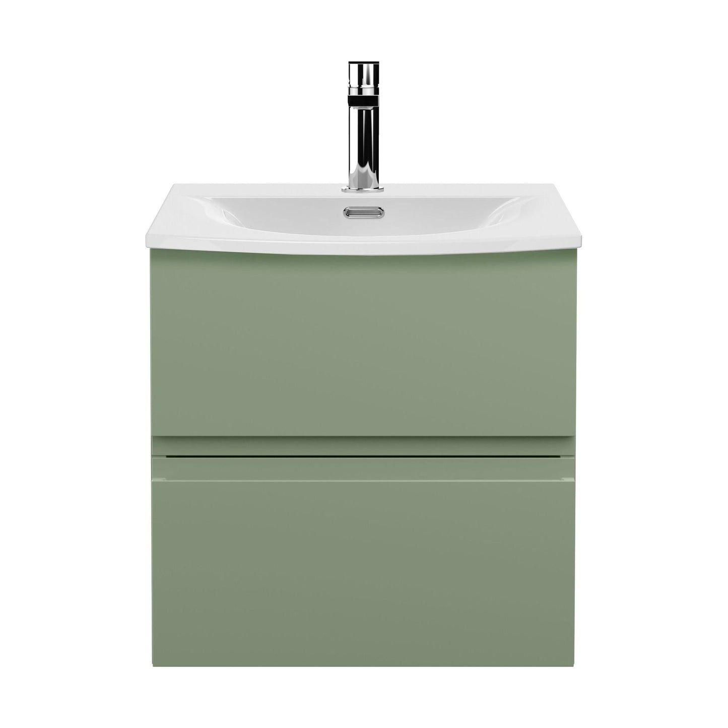 [BFRA802G] Mavesyn Contemporary 2 Drawer Wall Hung Vanity Unit with Curved Basin, Satin Green, 500mm - Cutout