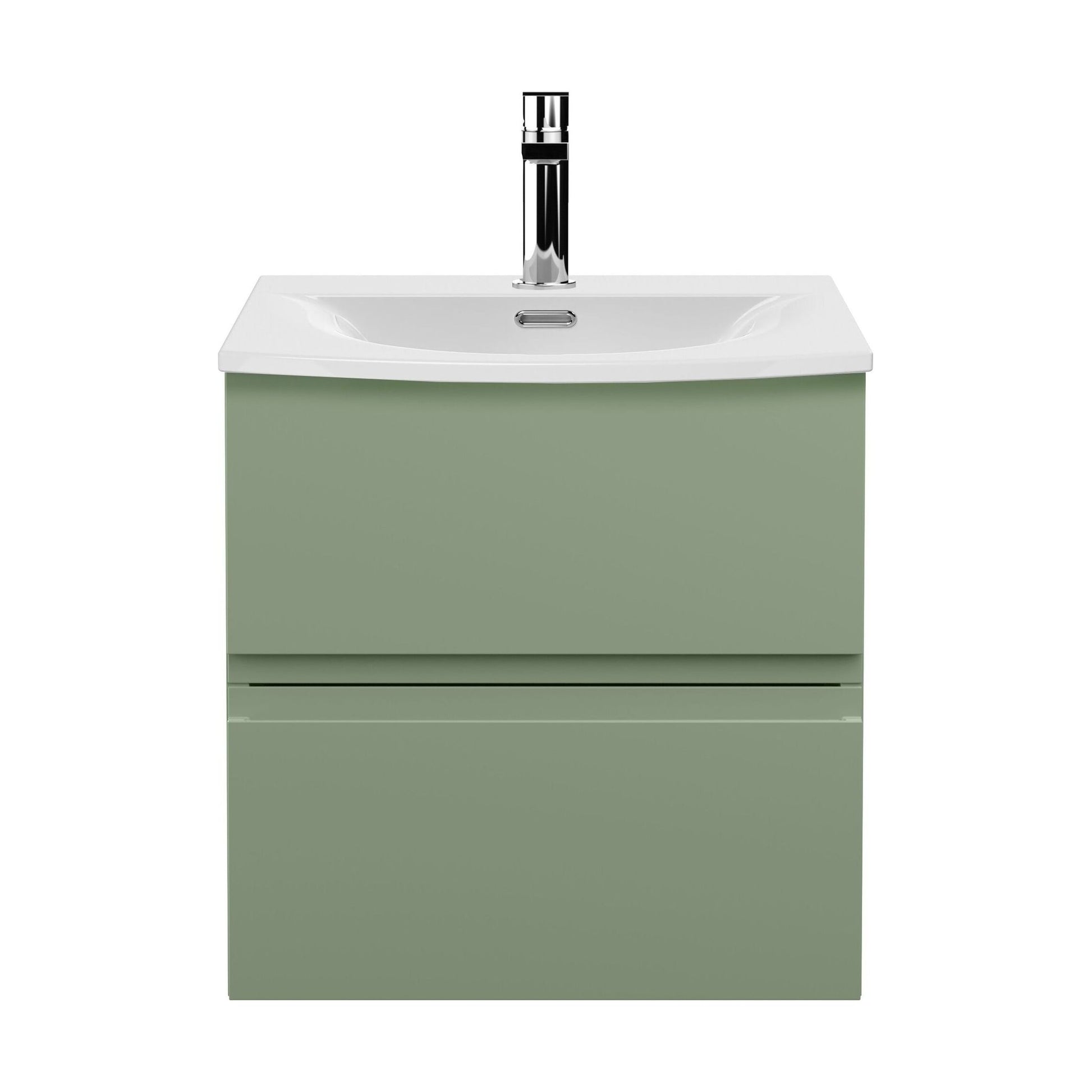 [BFRA802G] Mavesyn Contemporary 2 Drawer Wall Hung Vanity Unit with Curved Basin, Satin Green, 500mm - Cutout