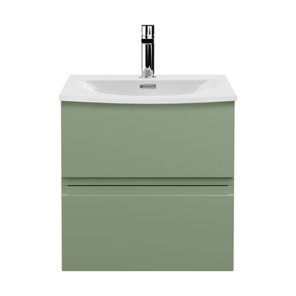 [BFRA802G] Mavesyn Contemporary 2 Drawer Wall Hung Vanity Unit with Curved Basin, Satin Green, 500mm - Cutout