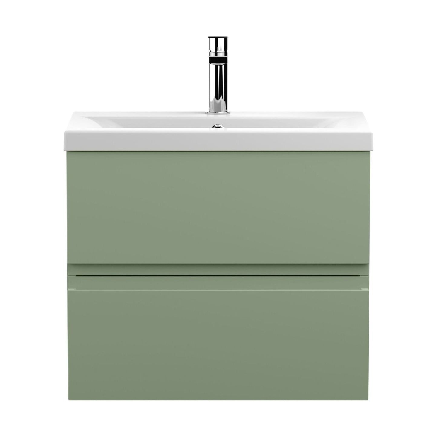 [BFRA804A] Mavesyn Contemporary 2 Drawer Wall Hung Vanity Unit with Mid-Edge Basin, Satin Green, 600mm - Cutout