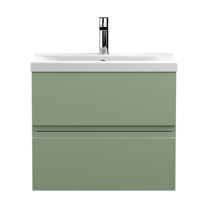 [BFRA804A] Mavesyn Contemporary 2 Drawer Wall Hung Vanity Unit with Mid-Edge Basin, Satin Green, 600mm - Cutout
