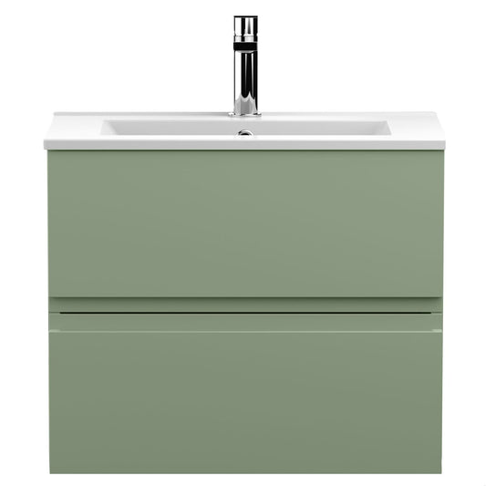 [BFRA804B] Mavesyn Contemporary 2 Drawer Wall Hung Vanity Unit with Minimalist Basin, Satin Green, 600mm - Cutout