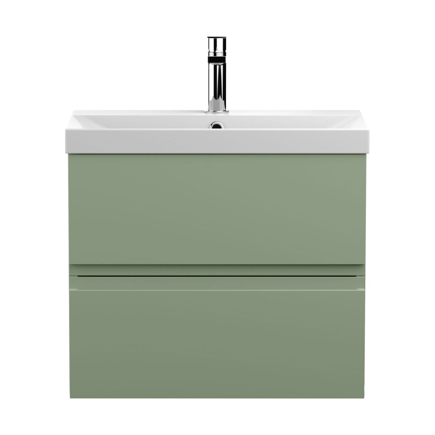 [BFRA804D] Mavesyn Contemporary 2 Drawer Wall Hung Vanity Unit with Thin Edge Basin, Satin Green, 600mm - Cutout
