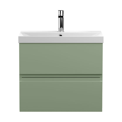 [BFRA804D] Mavesyn Contemporary 2 Drawer Wall Hung Vanity Unit with Thin Edge Basin, Satin Green, 600mm - Cutout