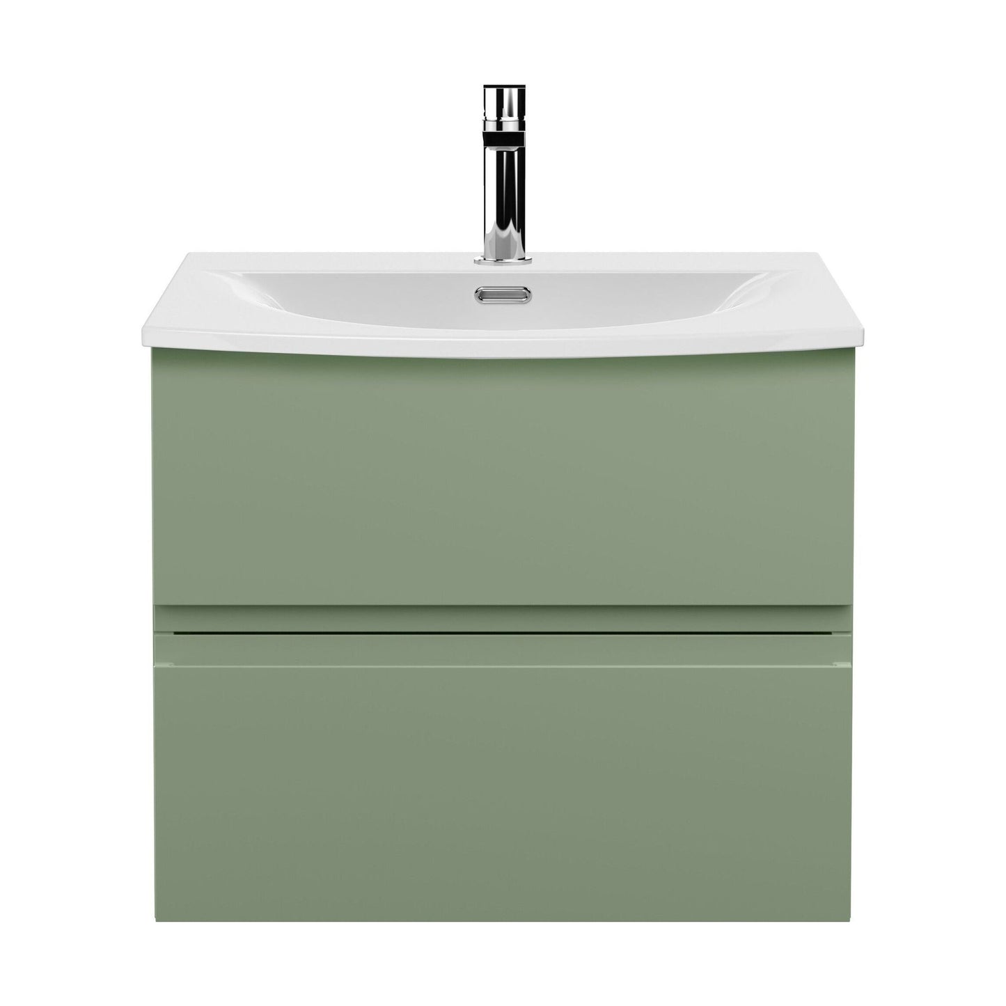 [BFRA804G] Mavesyn Contemporary 2 Drawer Wall Hung Vanity Unit with Curved Basin, Satin Green, 600mm - Cutout