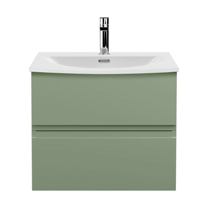 [BFRA804G] Mavesyn Contemporary 2 Drawer Wall Hung Vanity Unit with Curved Basin, Satin Green, 600mm - Cutout