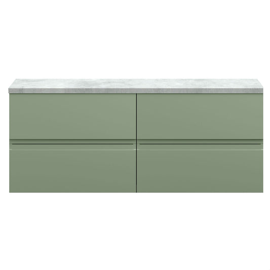[BFRA804LBG2] Mavesyn Contemporary 4 Drawer Wall Hung Vanity Unit with Laminate Worktop, Satin Green, 1200mm - Cutout
