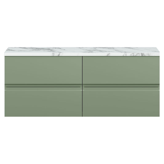[BFRA804LCM2] Mavesyn Contemporary 4 Drawer Wall Hung Vanity Unit with Laminate Worktop, Satin Green, 1200mm - Cutout