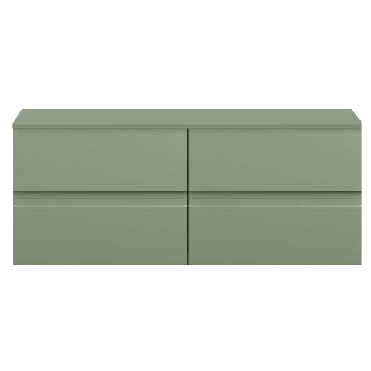 [BFRA804W2] Mavesyn Contemporary 4 Drawer Wall Hung Vanity Unit with Worktop, Satin Green, 1200mm - Cutout