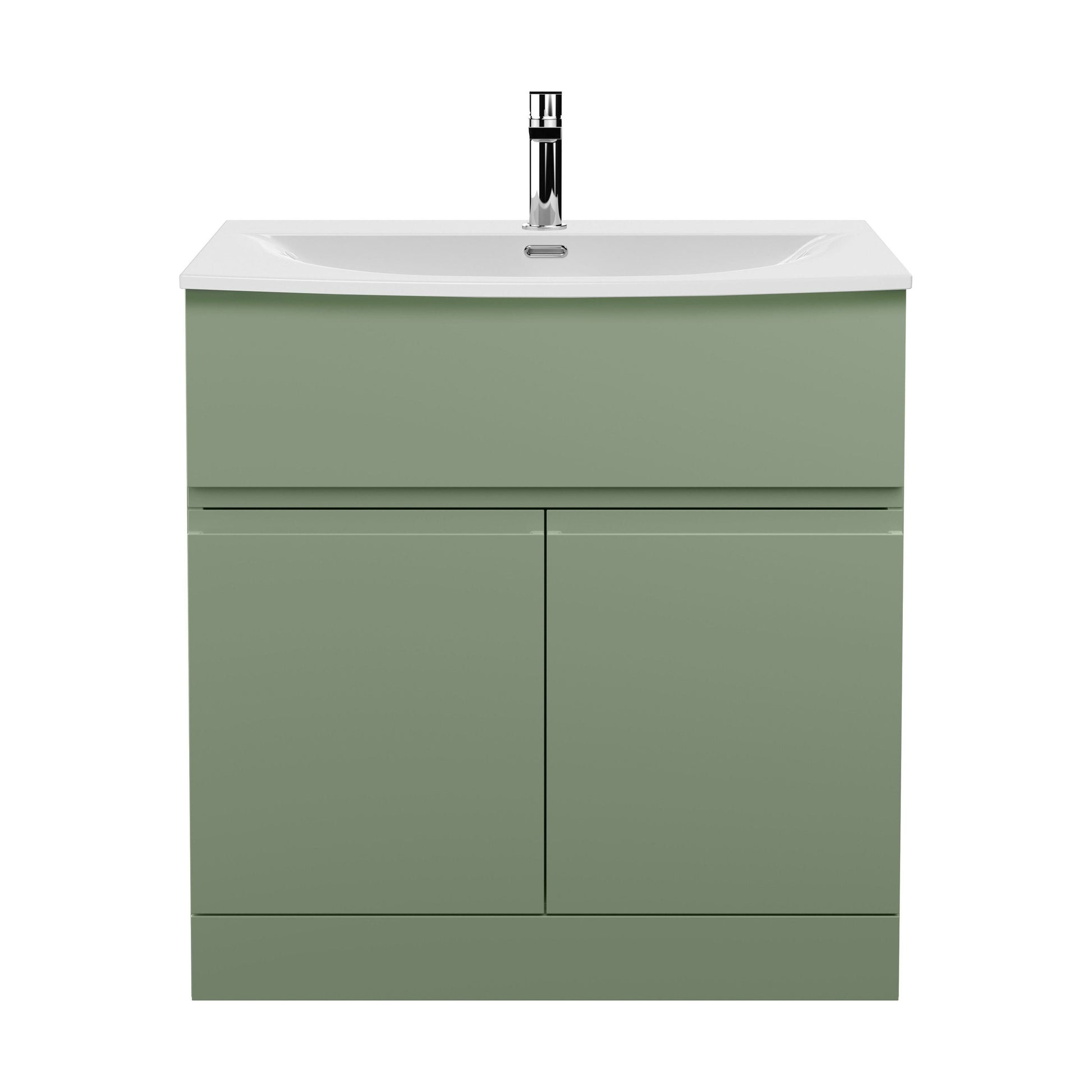 [BFRA805G] Mavesyn Contemporary 2 Door 1 Drawer Floor Standing Vanity Unit with Curved Basin, Satin Green, 800mm - Cutout