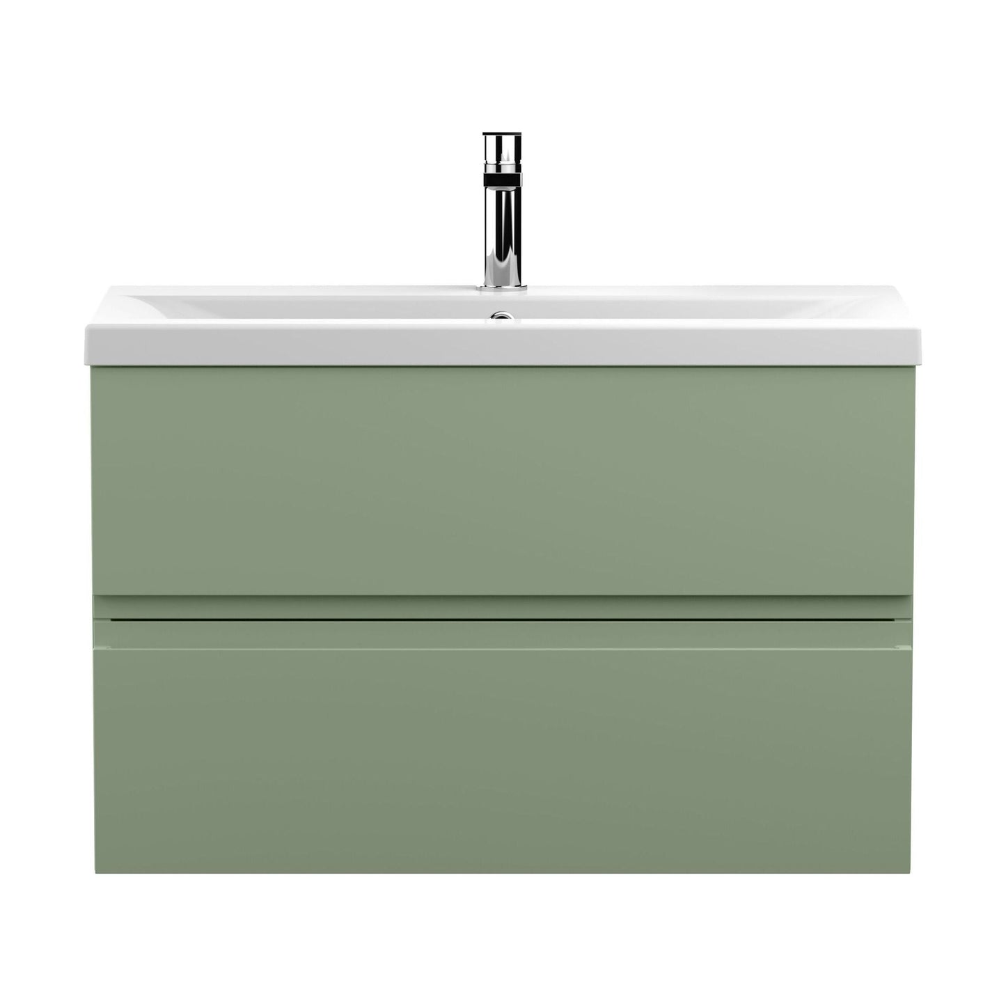 [BFRA806A] Mavesyn Contemporary 2 Drawer Wall Hung Vanity Unit with Mid-Edge Basin, Satin Green, 800mm - Cutout